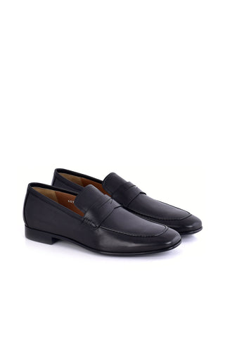 Corrente 6074 Leather Penny Loafer - Black-AmbrogioShoes