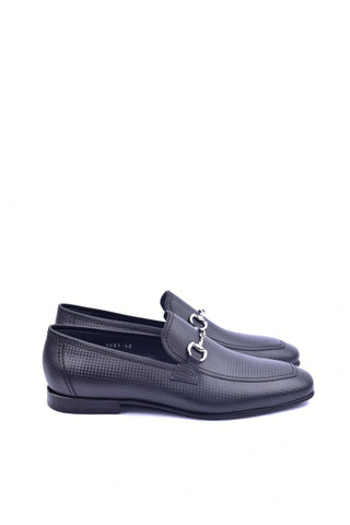 Corrente 6091 Leather Horse-Bit Loafer - Black-AmbrogioShoes