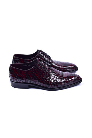 Corrente 6291 Crocodile Embossed Leather Derby - Burgundy-AmbrogioShoes