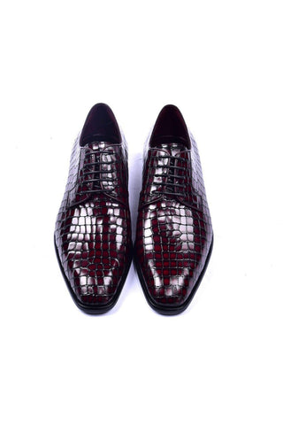 Corrente 6291 Crocodile Embossed Leather Derby - Burgundy-AmbrogioShoes