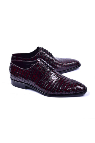 Corrente 6291 Crocodile Print Leather Derby - Burgundy-AmbrogioShoes