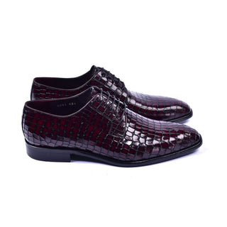 Corrente 6291 Crocodile Print Leather Derby - Burgundy-AmbrogioShoes