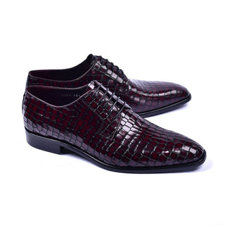 Corrente 6291 Crocodile Print Leather Derby - Burgundy-AmbrogioShoes