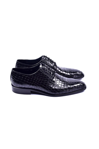 Corrente 6291C Embossed Leather Derby - Black-AmbrogioShoes