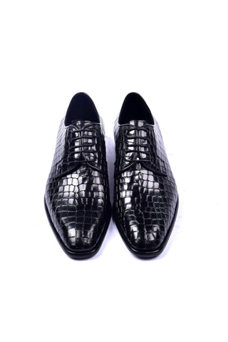Corrente 6291C Embossed Leather Derby - Black-AmbrogioShoes