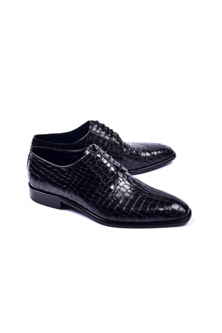 Corrente 6291C Embossed Leather Derby - Black-AmbrogioShoes