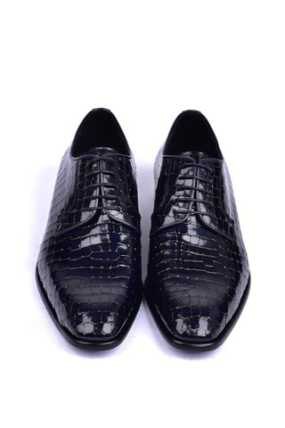 Corrente 6291C Embossed Leather Derby - Navy-AmbrogioShoes