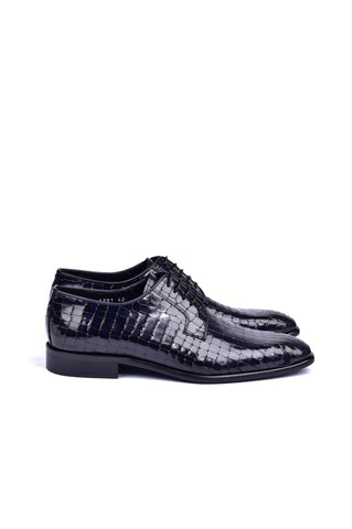 Corrente 6291C Embossed Leather Derby - Navy-AmbrogioShoes
