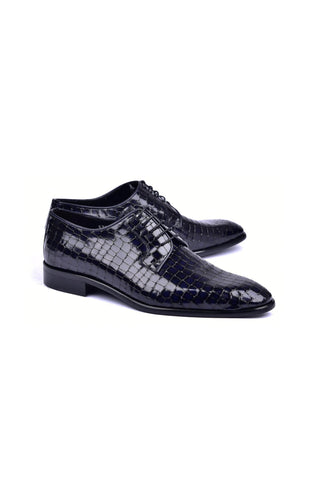 Corrente 6291C Embossed Leather Derby - Navy-AmbrogioShoes