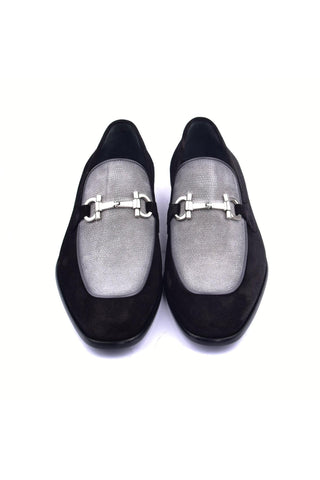 Corrente 6376S Suede Horse-Bit Loafer - Black & Gray-AmbrogioShoes