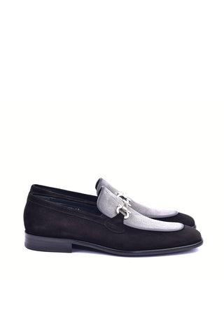 Corrente 6376S Suede Horse-Bit Loafer - Black & Gray-AmbrogioShoes