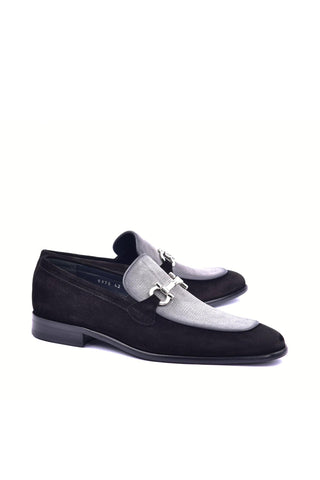 Corrente 6376S Suede Horse-Bit Loafer - Black & Gray-AmbrogioShoes