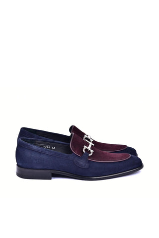Corrente 6376S Suede Horse-Bit Loafer - Navy & Burgundy-AmbrogioShoes