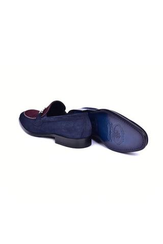 Corrente 6376S Suede Horse-Bit Loafer - Navy & Burgundy-AmbrogioShoes