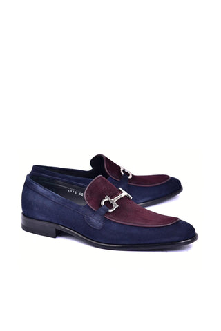 Corrente 6376S Suede Horse-Bit Loafer - Navy & Burgundy-AmbrogioShoes