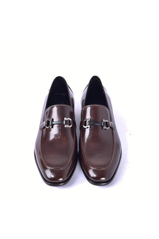 Corrente 6415 Patent Horse-Bit Loafer - Brown-AmbrogioShoes