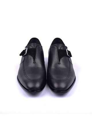 Corrente 6471 Leather Single Monk-Strap - Black-AmbrogioShoes