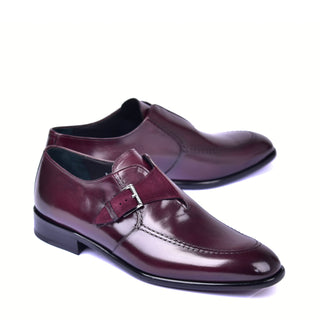 Corrente 6471 Leather Single Monk-Strap - Burgundy-AmbrogioShoes