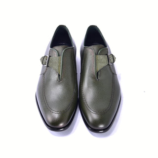 Corrente 6471 Leather Single Monk-Strap - Green-AmbrogioShoes