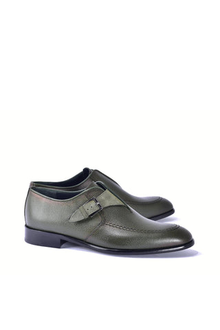 Corrente 6471 Leather Single Monk-Strap - Green-AmbrogioShoes
