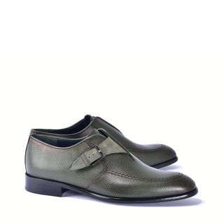 Corrente 6471 Leather Single Monk-Strap - Green-AmbrogioShoes