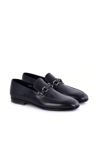 Corrente 6627 Leather Horse-Bit Loafer - Black-AmbrogioShoes