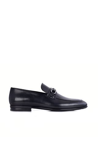 Corrente 6627 Leather Horse-Bit Loafer - Black-AmbrogioShoes