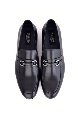 Corrente 6627 Leather Horse-Bit Loafer - Black-AmbrogioShoes