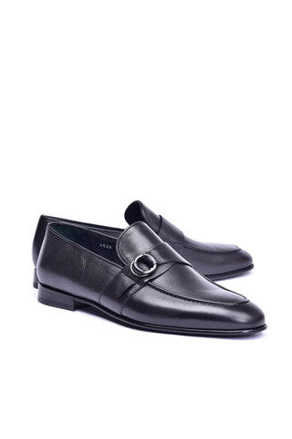 Corrente 6628 Leather Buckle Loafer - Black-AmbrogioShoes