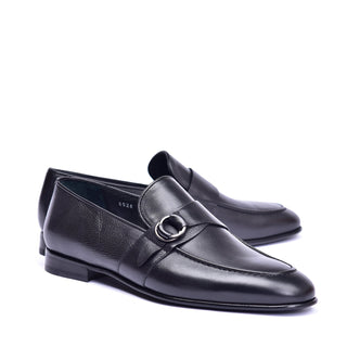 Corrente 6628 Leather Buckle Loafer - Black-AmbrogioShoes