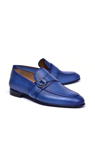 Corrente 6628 Leather Buckle Loafer - Blue-AmbrogioShoes