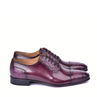 Corrente 6708 Ostrich & Leather Oxford - Burgundy-AmbrogioShoes