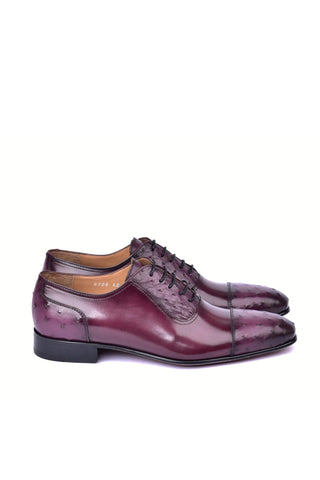 Corrente 6708 Ostrich & Leather Oxford - Burgundy-AmbrogioShoes