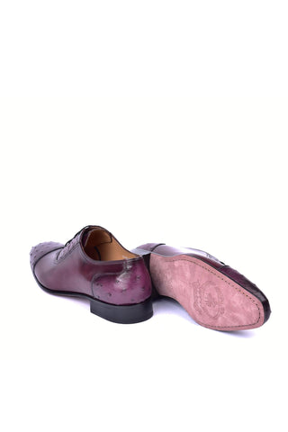 Corrente 6708 Ostrich & Leather Oxford - Burgundy-AmbrogioShoes
