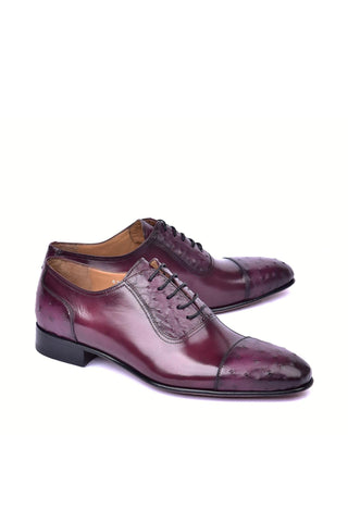Corrente 6708 Ostrich & Leather Oxford - Burgundy-AmbrogioShoes