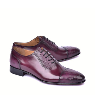 Corrente 6708 Ostrich & Leather Oxford - Burgundy-AmbrogioShoes