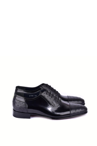 Corrente 6708 Ostrich & Patent Oxford - Black-AmbrogioShoes