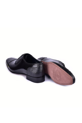Corrente 6708 Ostrich & Patent Oxford - Black-AmbrogioShoes
