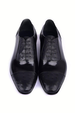 Corrente 6708 Ostrich & Patent Oxford - Black-AmbrogioShoes