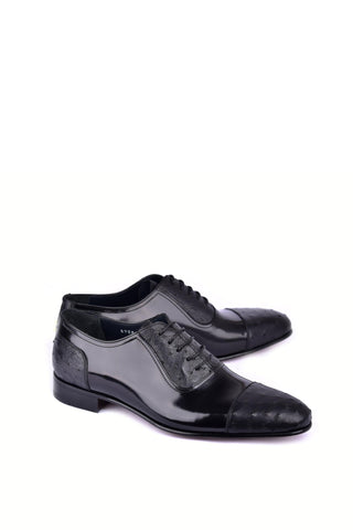 Corrente 6708 Ostrich & Patent Oxford - Black-AmbrogioShoes
