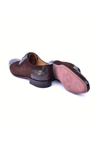 Corrente 6708 Ostrich & Suede Oxford - Brown-AmbrogioShoes