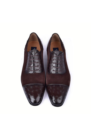 Corrente 6708 Ostrich & Suede Oxford - Brown-AmbrogioShoes