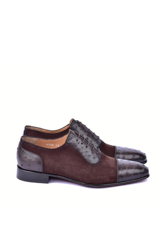 Corrente 6708 Ostrich & Suede Oxford - Brown-AmbrogioShoes