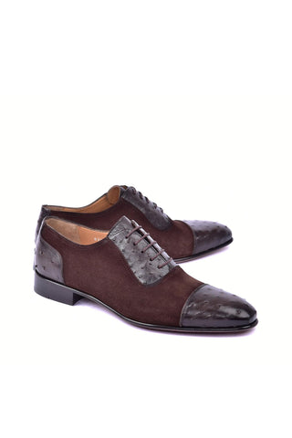 Corrente 6708 Ostrich & Suede Oxford - Brown-AmbrogioShoes