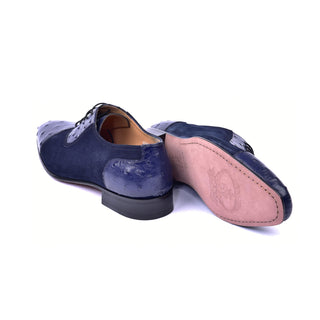 Corrente 6708 Ostrich & Suede Oxford - Navy-AmbrogioShoes