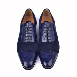 Corrente 6708 Ostrich & Suede Oxford - Navy-AmbrogioShoes