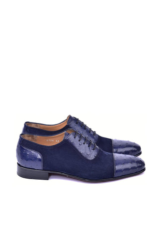 Corrente 6708 Ostrich & Suede Oxford - Navy-AmbrogioShoes