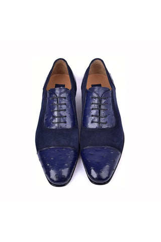 Corrente 6708 Ostrich & Suede Oxford - Navy-AmbrogioShoes