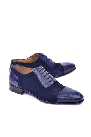 Corrente 6708 Ostrich & Suede Oxford - Navy-AmbrogioShoes