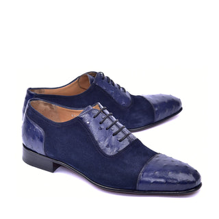 Corrente 6708 Ostrich & Suede Oxford - Navy-AmbrogioShoes